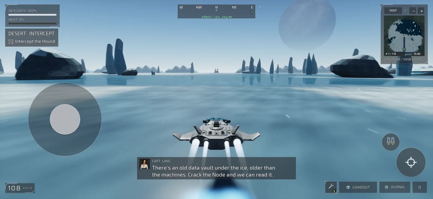 The Ray glider skimming across the ice fields