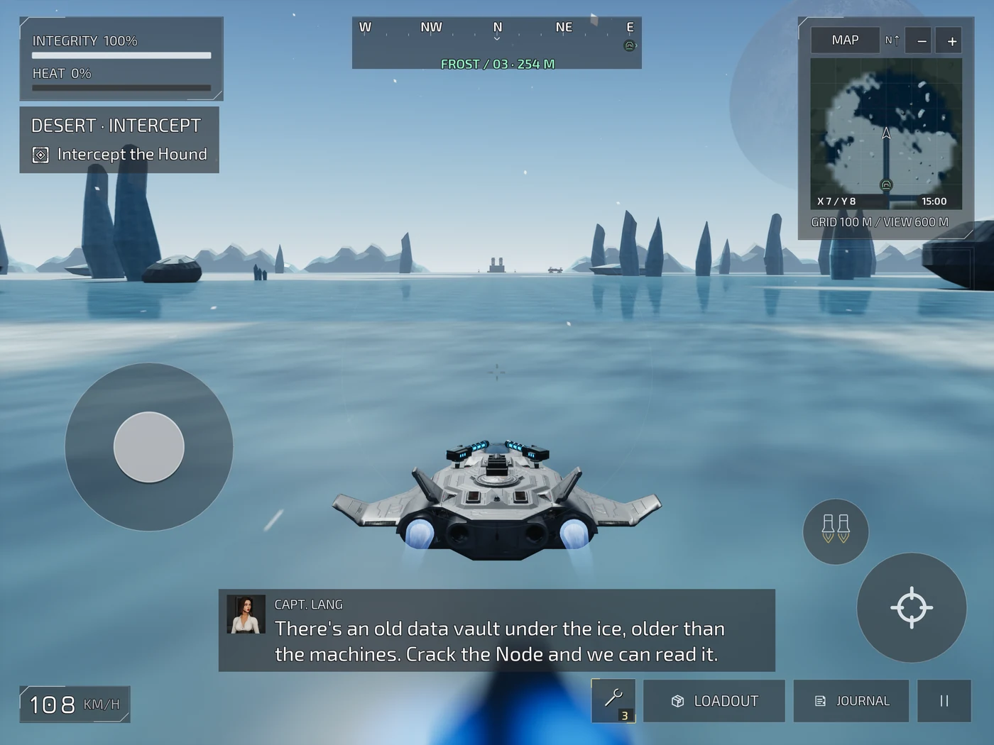 The Ray crossing the ice biome with the iPad touch interface